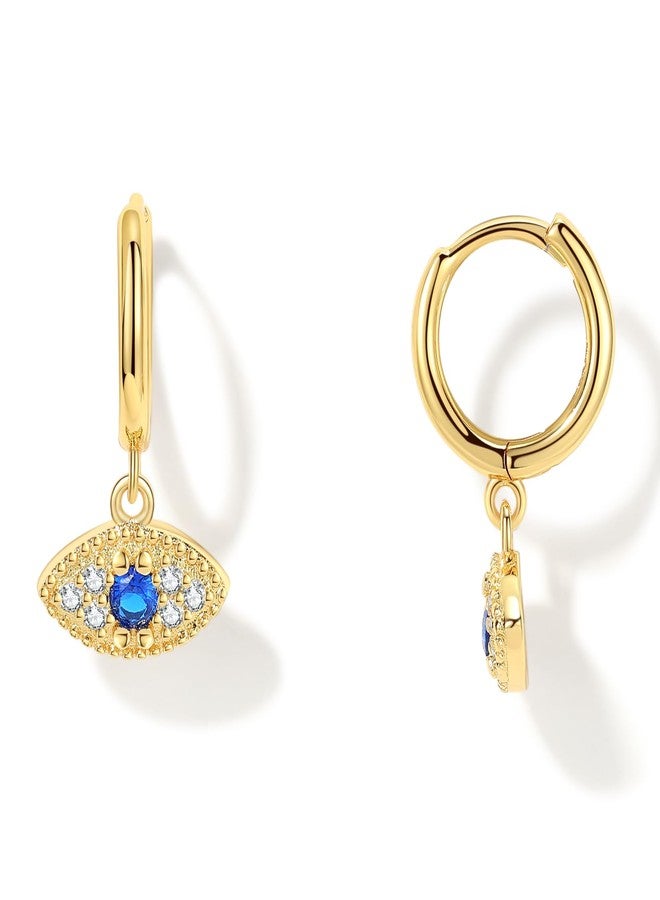 Seraphina Evil Eye Hoop Earrings for Women, 14K Gold Plated S925 Sterling Silver Post Lightweight Dainty Drop Dangle Huggie Small Hoop Earrings - Image 1